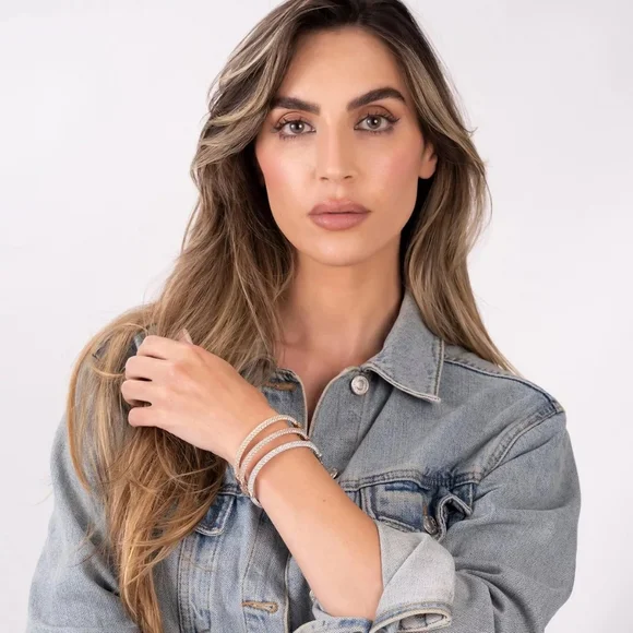 18K White Gold Plated CZ Eternity Bangle Bracelet With Box Clasp - Picture 4 of 8